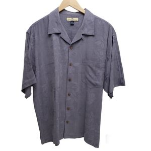 Tommy Bahama Gray Silk Hawaiian Camp Button Up SS Shirt Size L